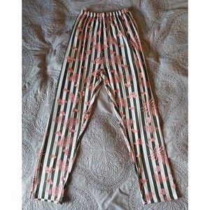 Women Cute Striped Pants Pajama Bottoms PJ Pink Plants